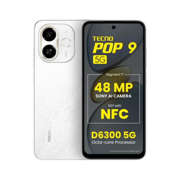 TECNO POP 9 5G (Aurora Cloud, 4GB+128GB) | Segment's 1st 48MP Sony AI Camera | Segment's 1st 5G with NFC | D6300 5G Processor | 4+ Year Lag Free Fluency | 5000 mAh Battery | IR Remote | Dolby Atmos