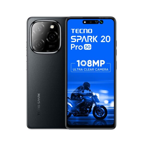 TECNO Spark 20 PRO 5G (Startrail Black, 8GB+128GB)| 108MP Ultra Clear Imaging | Super Ellipse Design | MTK D6080 5G Processor | 6.78" 120Hz LTPS LCD Display | 5000mAh Battery with 33W Charger