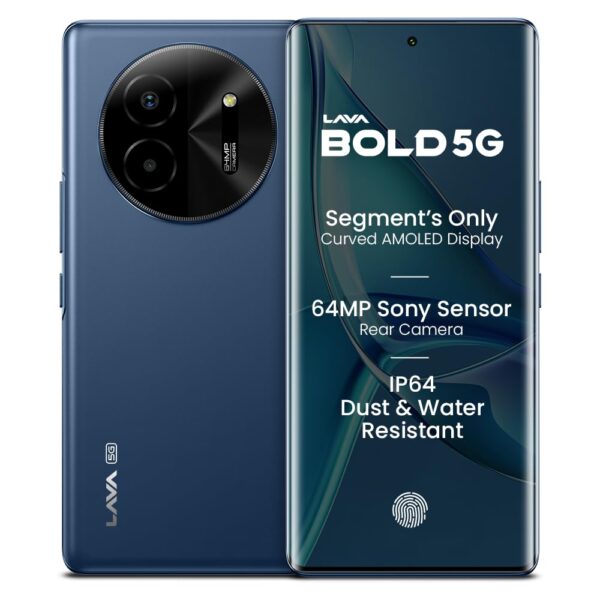 Lava Bold 5G (Sapphire Blue, 4GB RAM, 128GB Storage) | 3D Curved FHD+ AMOLED Display | Mediatek Dimensity 6300 Processor | IP64 Water Resistance | 64MP Rear Sensor | Supports All Indian 5G Bands